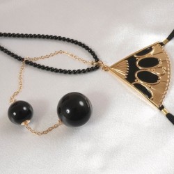 Fan Shaped Pearl G-String with Penetrating Crystal Orbs