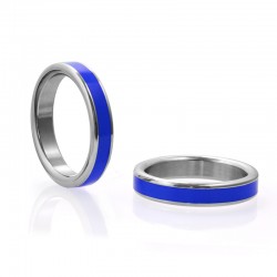 Stainless Steel Cock Ring with Blue Band