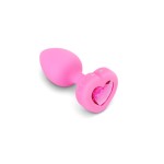 Vibrating Remote Controlled Jeweled Heart Plug Small/Med - Pink Topaz
