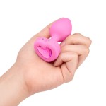 Vibrating Remote Controlled Jeweled Heart Plug Small/Med - Pink Topaz