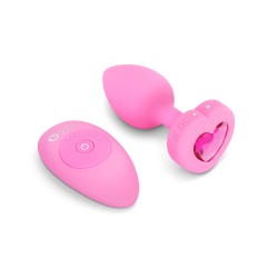 Vibrating Remote Controlled Jeweled Heart Plug Small/Med - Pink Topaz