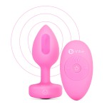 Vibrating Remote Controlled Jeweled Heart Plug Small/Med - Pink Topaz