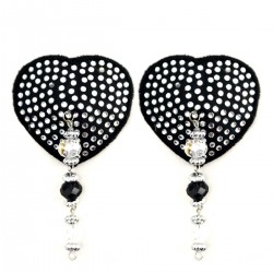 Bijoux de Nip Heart Black Crystal Pasties w/ Beads
