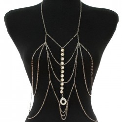 Rhinestone Silver Necklace Body Chain Jewelry