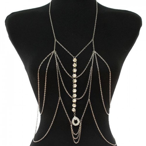 Rhinestone Silver Necklace Body Chain Jewelry Rhinestone Silver Necklace Body Chain Jewelry