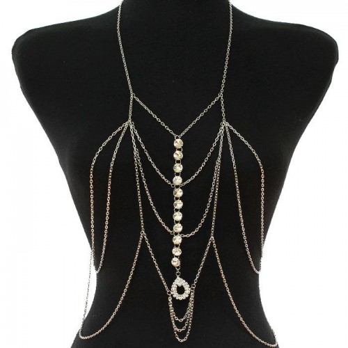 Rhinestone Silver Necklace Body Chain Jewelry