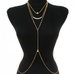 Gold Rhinestone Drop Necklace Waist Chain Jewelry