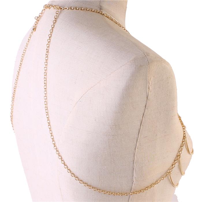 Gold Draped Bra Body Chain Jewelry With Tassel