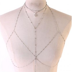 Silver Stones Layered Choker Necklace Bra Body Chain Jewelry