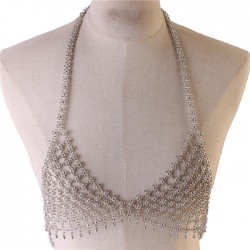 Silver Triangular Flower Shaped Bra Body Chain Jewelry