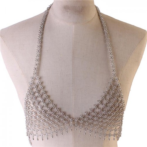 Silver Triangular Flower Shaped Bra Body Chain Jewelry