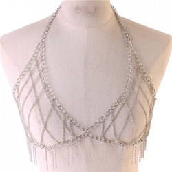 Silver Link Chain Fringe Bra Body Chain Jewelry