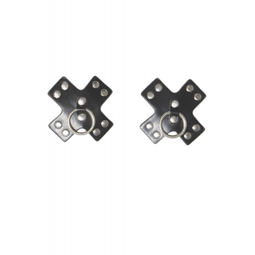 Studded Black Cross Nipple Pasties With Metal Ring