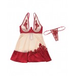Sheer Nylon & Stretch Satin Babydoll w/Underwire Cups & G-String Merlot/Nude Sheer Nylon & Stretch Satin Babydoll w/Underwire Cups & G-String Merlot/Nude