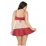 Sheer Nylon & Stretch Satin Babydoll w/Underwire Cups & G-String Merlot/Nude Sheer Nylon & Stretch Satin Babydoll w/Underwire Cups & G-String Merlot/Nude