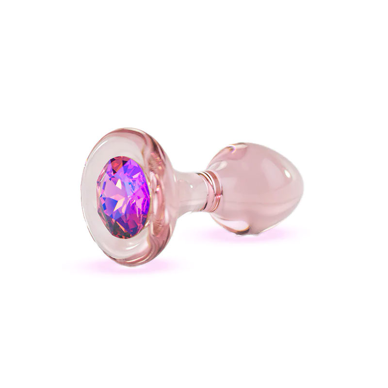 Pink Glass Butt Plug with Pink Crystal Element