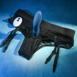 Snuggle Up Dual Motor Blue Strap On Vibe with Harness