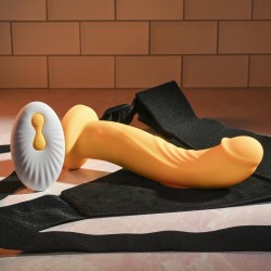 Sweet Embrace Dual Motor Yellow Strap On Vibe with Harness