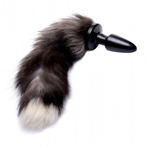 Bushy Grey Fox Tail Anal Plug