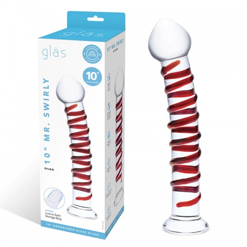 Mr. Swirly Red Spiral 10" Handblown Glass Dildo