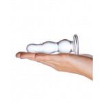 4" Clear Glass Bead Butt Plug 
