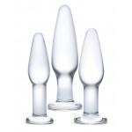 Glass 3 Piece Anal Training Butt Plug Set