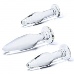 Glass 3 Piece Anal Training Butt Plug Set
