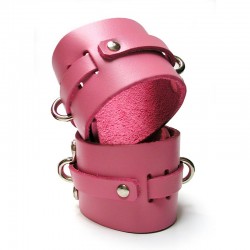Pink Bound Leather Wrist Cuffs