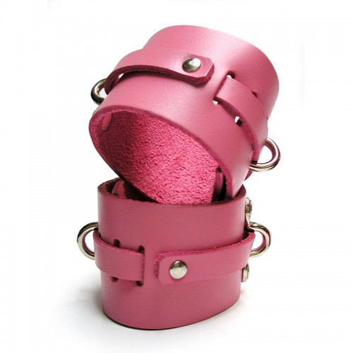 Pink Bound Leather Ankle Cuffs