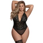 Risqué Business Lace & Mesh Teddy w/Snap Crotch Black 