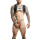 Dungeon Croptop Harness with Metal Cock Ring Golden