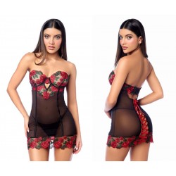 7619 Rose Lingerie Set with Lace-up back includes matching Panty 