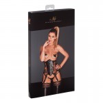 Lace with Eco-Leather Corsage with 6 Suspenders