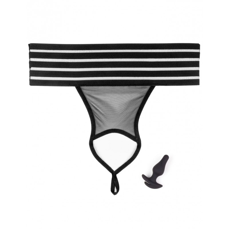 Hookup Black Strappy Crotchless Love Garter Panties with Butt Plug
