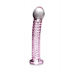 Icicles No. 53 Swirl Ribbed Pink Glass Dildo