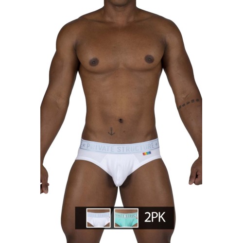 Private Structure EPUT4385 Pride 2PK Mid Waist Mini Briefs Color White-Green