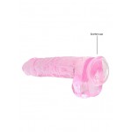 Pink Crystal Clear Dildo With Balls & Suction Base