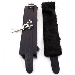 Rouge Leather & Black Fur Wrist Cuffs