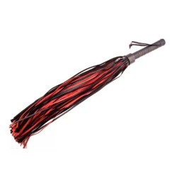 Leather Flogger with Leather Handle Black & Red