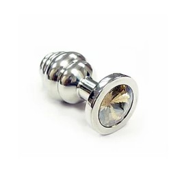 Rouge Stainless Steel Threaded Pretty Butt Plug with Clear Crystal