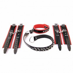 Leather D Ring Hog-Tie Black/Red