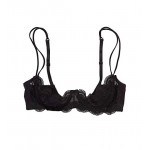 Scalloped Embroidered Open Cup Black Shelf Bra