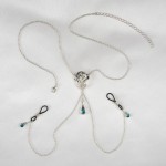 Rose Non-Piercing Nipple Necklace Breast Chain with Aquamarine Crystal Pendants in Silver