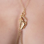 Catwoman Non-Piercing Nipple Necklace with Hematite Pearl in Silver or Gold 