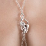 Catwoman Non-Piercing Nipple Necklace with Hematite Pearl in Silver or Gold 