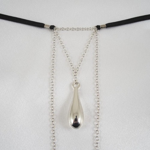 Silver Teardrop Pleasure Pendant G-String 