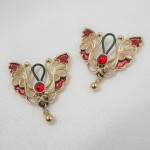 Red Butterfly Kisses Non-Piercing Gold Nipple Rings