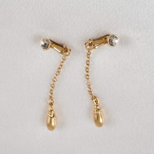 Crystal Adorned Gold Drop Pendant Non-Piercing Labia Jewelry