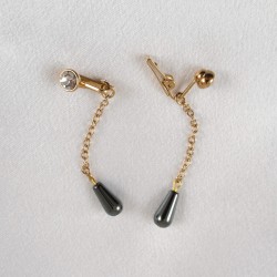 Crystal Adorned Hematite Drops Non-Piercing Labia Jewelry