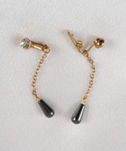 Crystal Adorned Hematite Drops Non-Piercing Labia Jewelry